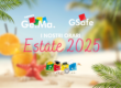 Immagine promozionale degli orari estivi 2025 del Gruppo Ge.Ma. e GSafe Formazione. Sfondo marino con cocktail, stella marina e palme. In primo piano, i personaggi colorati delle aziende con caschetto, cappello da cuoco, scudo e toga da laurea. Testo: 'I nostri orari Estate 2025'."