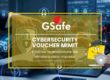 Banner promozionale GSafe Formazione dedicato al Cybersecurity Voucher MIMIT, con sfondo tecnologico raffigurante dispositivi informatici, lucchetti e sistemi di sicurezza digitale. Al centro, il messaggio “Cybersecurity Voucher MIMIT – È attiva l’agevolazione del Ministero delle Imprese”, con il logo GSafe Formazione e un personaggio grafico che rappresenta la protezione informatica.